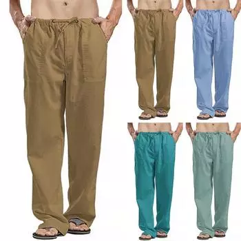 Мужские льняные комбинезоны, повседневные брюки с карманами, спортивные рабочие повседневные брюки XXXL синий