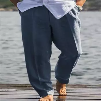 Мужские льняные молодежные брюки с диагональными карманами, однотонные, свободные, повседневные, удобные, дышащие, для улицы M