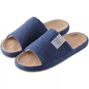 Мужские льняные тапочки для дома и весны и осени, дышащие, нескользящие, бесшумные, с толстой подошвой, всесезонные, хлопковые и льняные тапочки для женщин 40-41 [suitable for sizes 39-40] кофейный