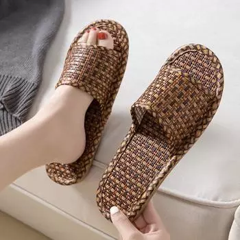 Мужские льняные тапочки весна осень домашние мягкие тапочки толстая платформа мягкая подошва шлепанцы леди влюбленные пары слипоны на плоской подошве мужская обувь 39-40 чёрный