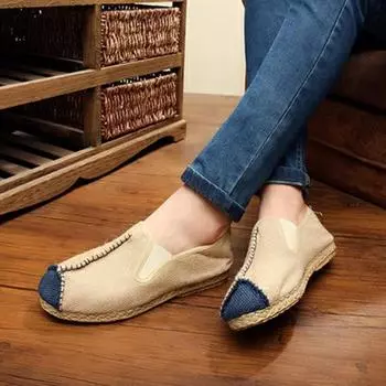 Мужские льняные туфли в китайском стиле, мужские повседневные туфли на льняной подошве из говяжьих сухожилий с мягкой подошвой, туфли в горох EU43/CN44 синий