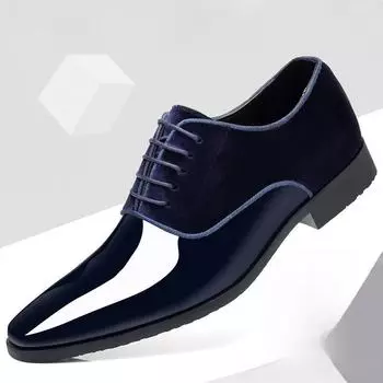 Мужские лакированные блестящие туфли с острым носком в деловом стиле — большой размер, универсальные, британский стиль 46 чёрный