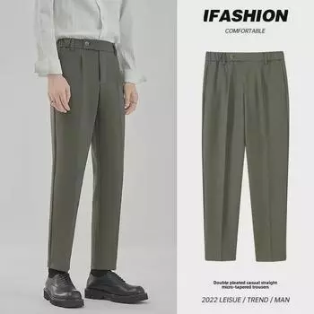 Мужские легкие брюки в зрелом стиле с двойной складкой и эластичным поясом — весна и осень, слегка зауженные книзу прямые брюки в корейском стиле. 30