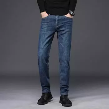 Мужские легкие деловые свободные джинсы прямого кроя, эластичные мужские брюки из стираного шелкового хлопка, весенне-летняя обычная мужская одежда 28 чёрный
