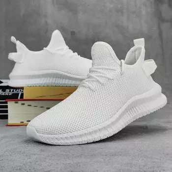 Мужские легкие дышащие кроссовки на шнуровке с подошвой MD, идеально подходящие для тренировок, бега и повседневного активного отдыха в любое время года. 39 белый