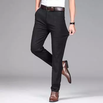Мужские легкие дышащие, слегка эластичные, мягкие и удобные брюки прямого покроя с высокой талией из ледяного шелка в деловом стиле 28 чёрный
