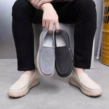 Мужские легкие кроссовки из парусины Slip On, повседневные туфли-лодочки на плоской подошве, лоферы из парусины, удобная дорожная обувь для мужчин, дышащая обувь для ходьбы 38 серый