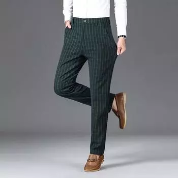 Мужские легкие модные клетчатые полосатые брюки в стиле вестерн Four Seasons 2024 года, узкие прямые брюки для бизнеса, мужские повседневные брюки 30 темно-серого