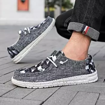 Мужские легкие парусиновые туфли Lefu Shoes повседневная обувь на плоской подошве 39 чёрный