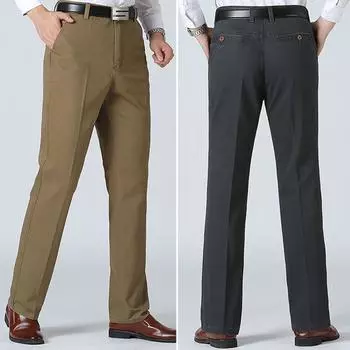 Мужские легкие повседневные брюки с высокой талией, дышащие свободные прямые брюки для мужчин, мягкие удобные деловые брюки с плоской передней частью 30