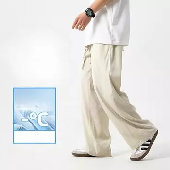 Мужские легкие прохладные шелковые брюки весна-лето, свободные повседневные однотонные прямые длинные брюки со шнурком M