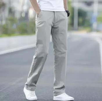 Мужские летние эластичные однотонные хлопковые повседневные брюки Свободный прямой костюм Брюки цвета хаки 44 чёрный
