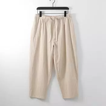 Мужские летние брюки большого размера, тонкие тонкие повседневные брюки с эластичной резинкой на талии, свободные льняные брюки маленького размера, мужские девятиминутные брюки 8XL белый