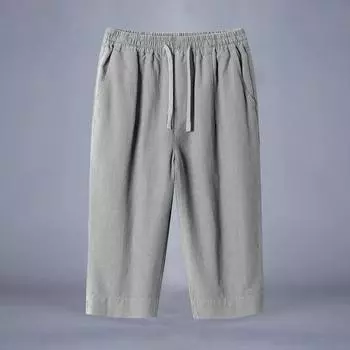 Мужские летние брюки из хлопка и льна с 7-точечными застежками, свободные тонкие прямые шорты, льняные пляжные брюки больших размеров XXXXXL чёрный