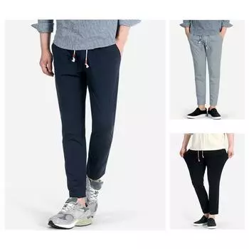 Мужские летние брюки из ледяного шелка, однотонные эластичные брюки с завязками на шнуровке, повседневные удобные брюки для бега на небольшую ногу S чёрный