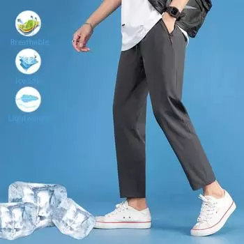 Мужские летние брюки повседневные легкие из шелка Ick длиной до щиколотки уличные мужские брюки спортивные джоггеры M чёрный