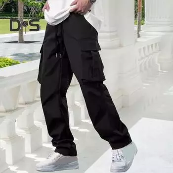 Мужские летние брюки с несколькими карманами, эластичным поясом на шнурке, свободные брюки-карго, однотонные уличные брюки для походов на свежем воздухе, кемпинга M армия зеленый