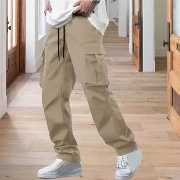 Мужские летние брюки с несколькими карманами, эластичным поясом на шнурке, широкие свободные брюки-карго M темно-серого