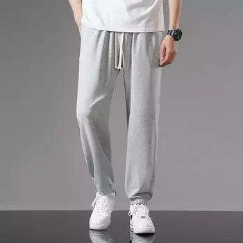 Мужские летние брюки с тонкими завязками, свободные, с эластичной резинкой на талии, однотонные, для отдыха, спортивные, удобные, дышащие, простые леггинсы 5XL