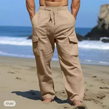 Мужские летние брюки с завязками на шнурке и множеством карманов рабочие брюки прямые брюки дышащие повседневные брюки для отдыха на природе модные повседневные брюки S чёрный