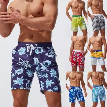 Мужские летние быстросохнущие пляжные брюки на шнуровке с принтом, шорты для серфинга, повседневные плавки S синий