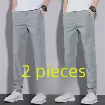 Мужские летние быстросохнущие узкие брюки Ice Silk — модный корейский стиль, легкие прямые повседневные брюки 32 светло-зеленый