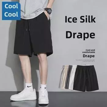 Мужские летние черные шелковые свободные спортивные шорты L чёрный/чистый