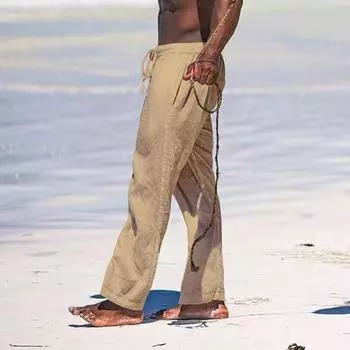 Мужские летние дышащие льняные брюки, легкие повседневные свободные брюки из хлопка и льна для йоги, пляжа M чёрный