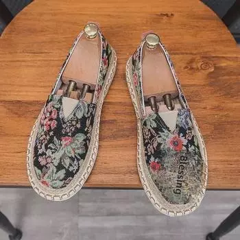 Мужские летние дышащие льняные туфли без застежек, нескользящая мягкая подошва, холщовые мокасины в китайском стиле Size 43