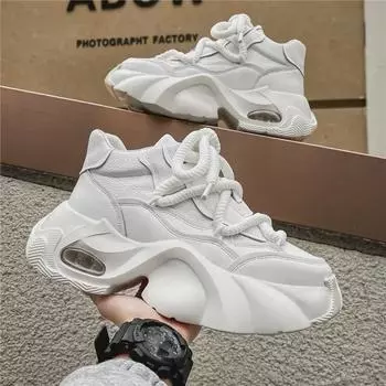 Мужские летние дышащие модные высококачественные повседневные кроссовки для бега на толстой подошве, увеличивающие рост, белые туфли для папы 39