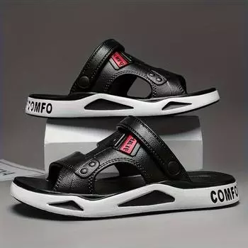 Мужские летние дышащие нескользящие пляжные туфли - сандалии EVA для использования в помещении и на открытом воздухе с геометрическим узором 38-39 чёрный