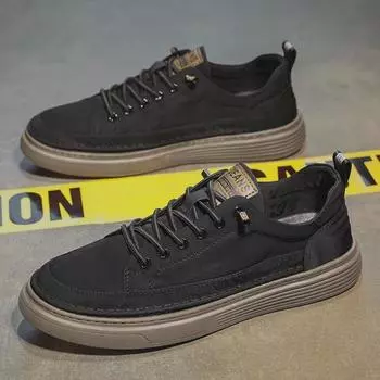 Мужские летние дышащие повседневные туфли на плоской подошве из парусины, черные рабочие туфли без застежек на мягкой подошве 41 чёрный/абрикосовый