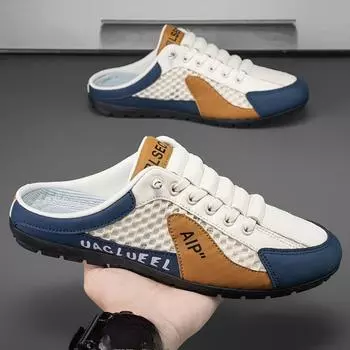 Мужские летние дышащие сетчатые полутапочки, ленивые туфли на одну ногу, модные и универсальные повседневные туфли на мягкой подошве 39