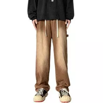 Мужские летние джинсовые брюки со средней посадкой и эластичной резинкой на талии, джинсы-карго с несколькими карманами, прямые широкие брюки High Street L коричневый