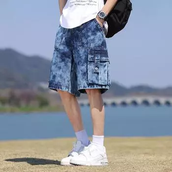 Мужские летние джинсовые шорты-карго с клапанами, широкие джинсовые шорты, большой размер 8XL 7XL 6XL, прямые джинсовые шорты для мужчин XS