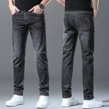 Мужские летние джинсы с эластичной талией, модные повседневные джинсовые брюки, брюки бренда Fatty Brother 40 чёрный