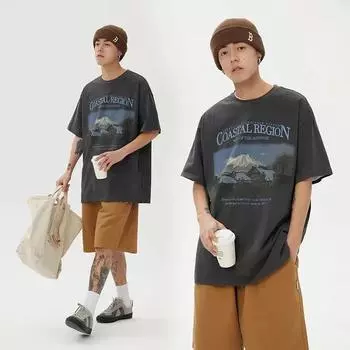 Мужские летние футболки с принтом, повседневные дышащие топы, хлопковая футболка большого размера, мужские футболки с короткими рукавами S бежевый