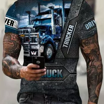 Мужские летние футболки свободного кроя с графическим принтом больших размеров — дышащие, мягкие, повседневные футболки Truck для жаркой погоды — идеально подходят для активного отдыха S