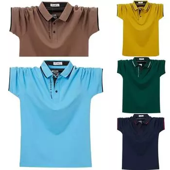 Мужские летние хлопковые рубашки поло больших размеров 6XL, свободные дышащие удобные повседневные деловые однотонные футболки M синий
