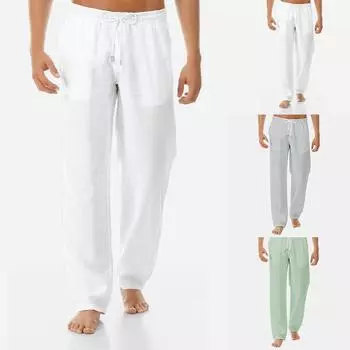 Мужские летние и модные брюки из хлопка и льна XXXL белый