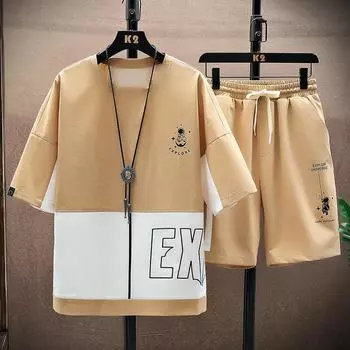 Мужские летние комплекты 2024, повседневная футболка + шорты, мужской спортивный костюм, спортивный костюм, свободные костюмы S