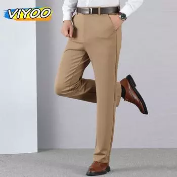 Мужские свободные высококачественные деловые костюмы, брюки, прямые брюки, эластичный блейзер для мужчин, уличная одежда, офисные рабочие комбинезоны 35 чёрный