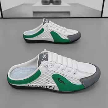 Мужские летние кроссовки на шнуровке, спортивная повседневная обувь без застежек 46 зелёный/белый