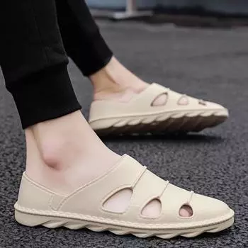 Мужские летние легкие пляжные туфли большого размера с вырезами, однотонные повседневные туфли 46 белый