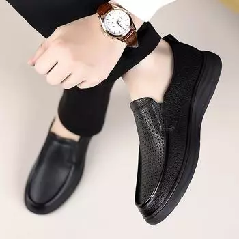 Мужские летние модные повседневные деловые сандалии из полой кожи, классические удобные и дышащие туфли на мягкой подошве для офиса из кожи 38 чёрный