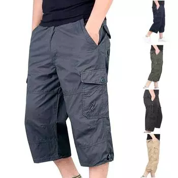 Мужские летние модные повседневные уличные дышащие комбинезоны, шорты, спортивные брюки M чёрный