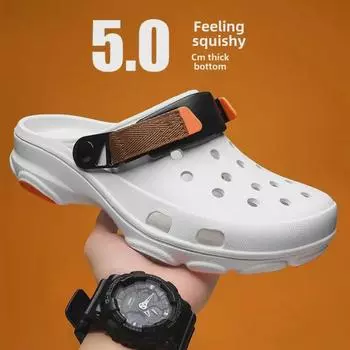 Мужские летние модные сандалии с закрытым носком - Большие пляжные туфли с кокосовой дыркой 44 чёрный/фиолетовый