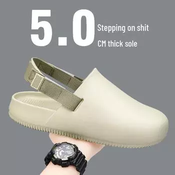 Мужские летние модные тапочки большого размера Cross-Border Baotou: Повседневные полусандалии на толстой подошве 45 хаки