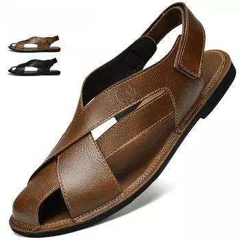 Мужские летние мужские сандалии из натуральной кожи Молодежная пляжная обувь Легкие дышащие тапочки Мужские сандалии 39 чёрный