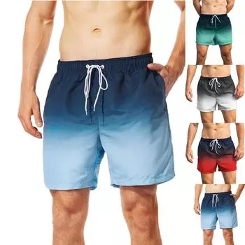 Мужские летние негабаритные тонкие пляжные брюки с градиентом, повседневные спортивные шорты с пятью точками, брюки L чёрный